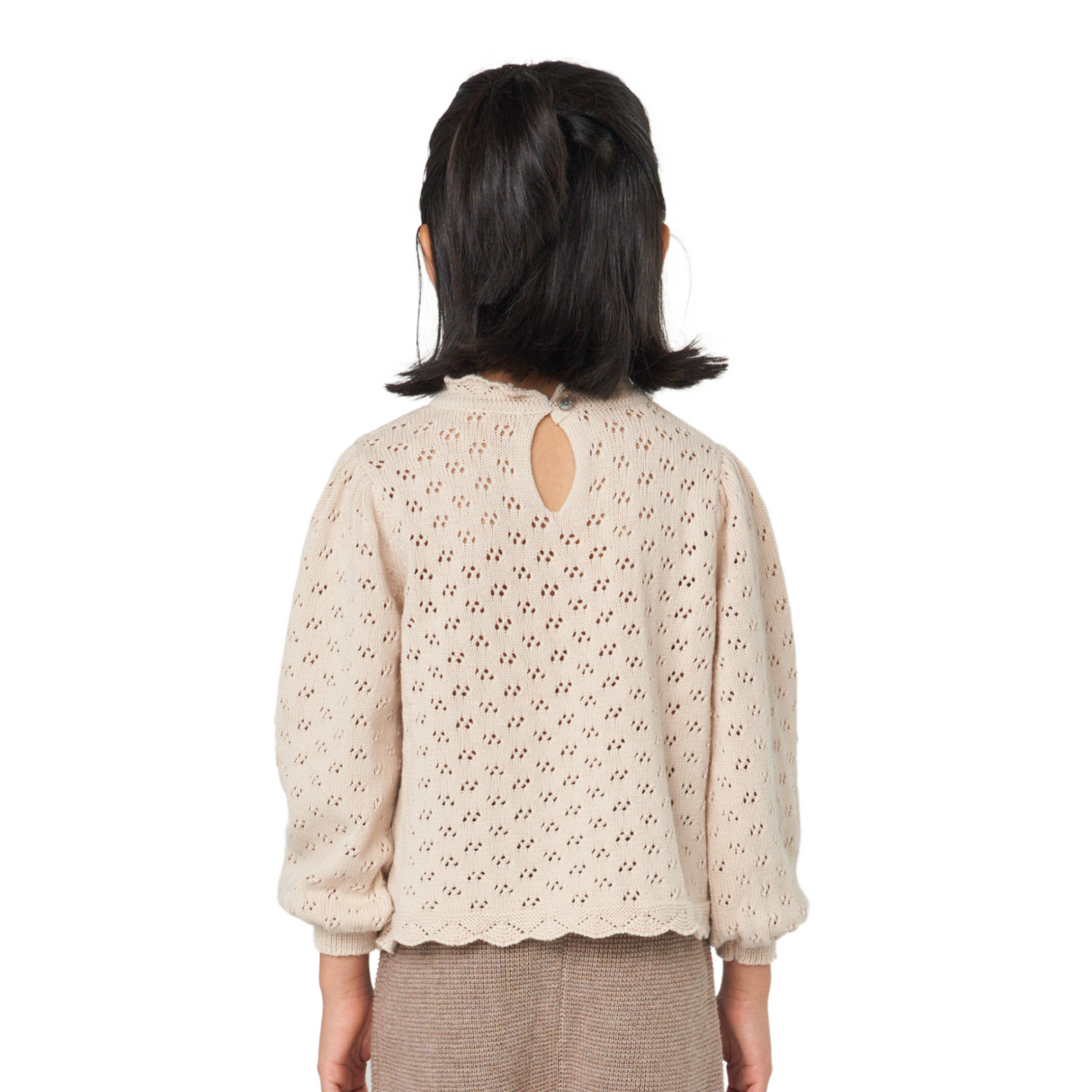 Lace Hollow Out Puff Sleeve Knit Sweater