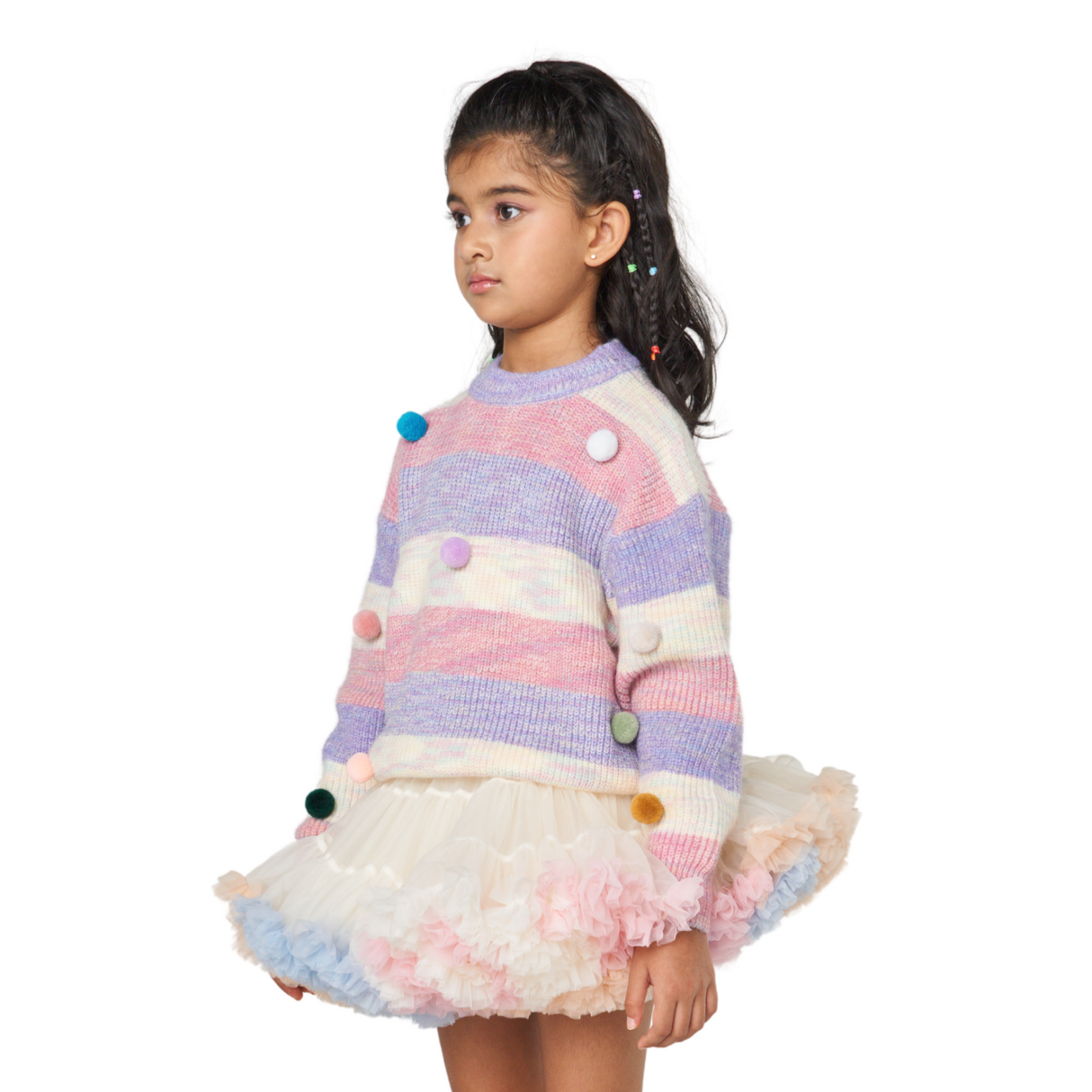 Rainbow 3D Pom Pom Knit Sweater