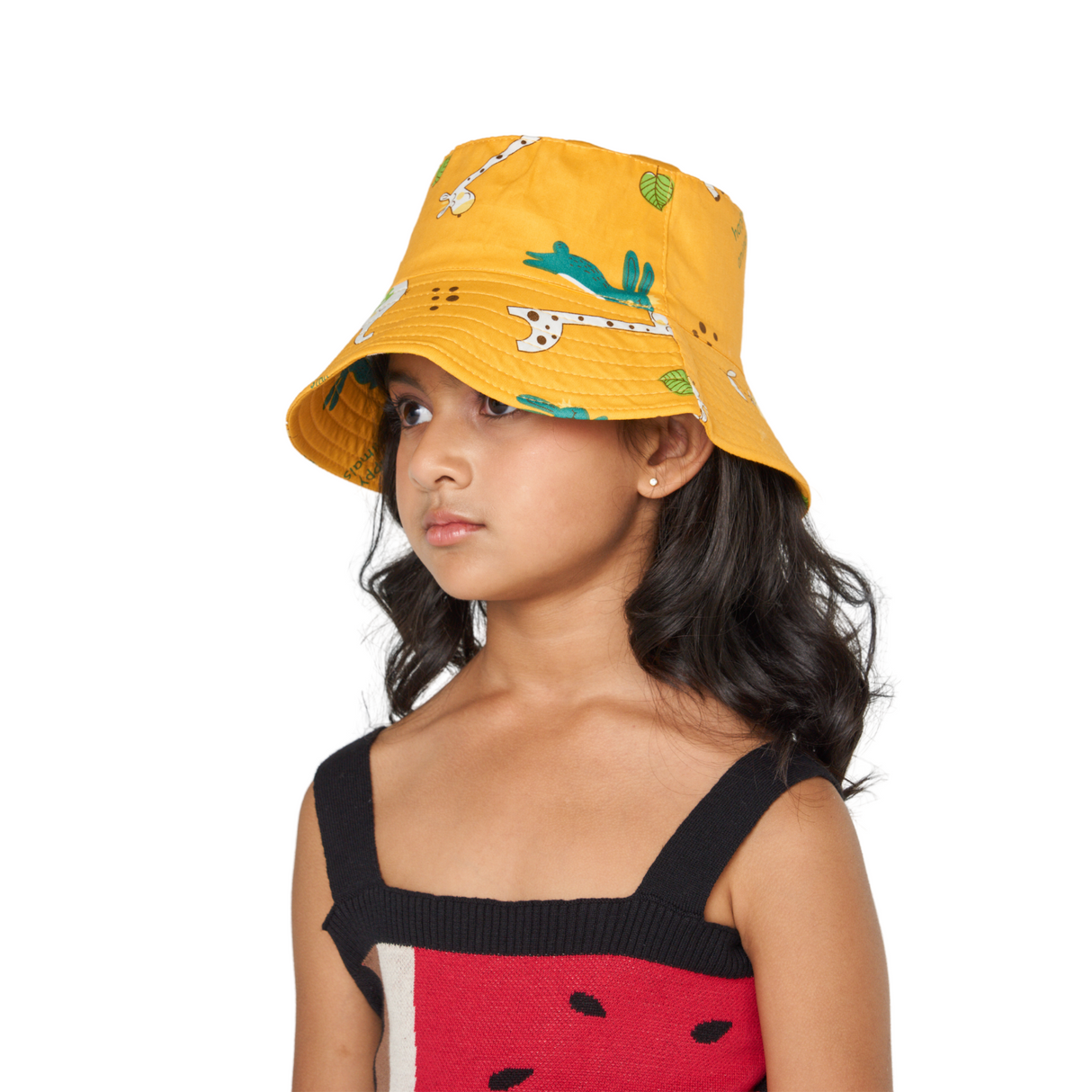 Bucket Hat - Yellow with Animal Print