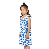 Blue and White Floral Print Sleeveless Dress