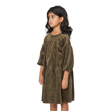 Olive Green Corduroy Vintage Puff Sleeve Dress