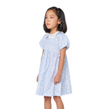 Blue Floral Lace Collar Smocked Dress