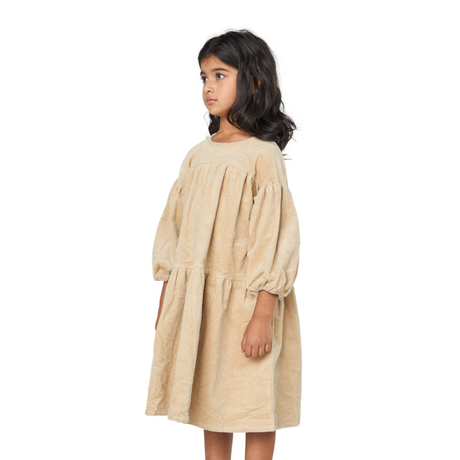 Camel Corduroy Vintage Puff Sleeve Dress