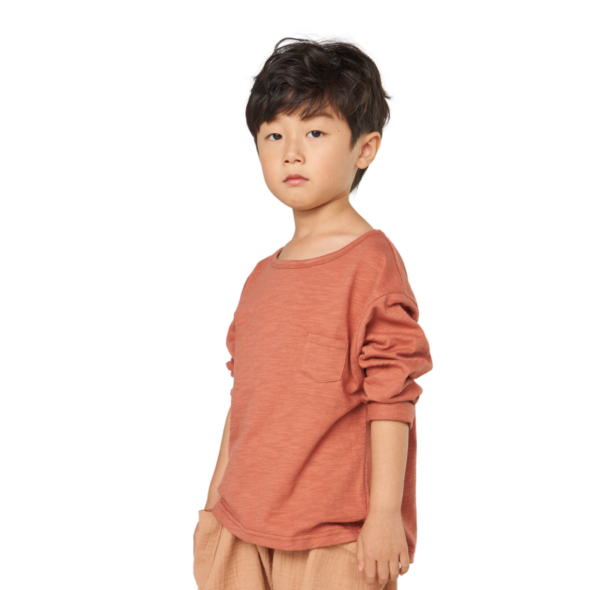 Brick Red Premium Cotton Long Sleeve Loose T-Shirt