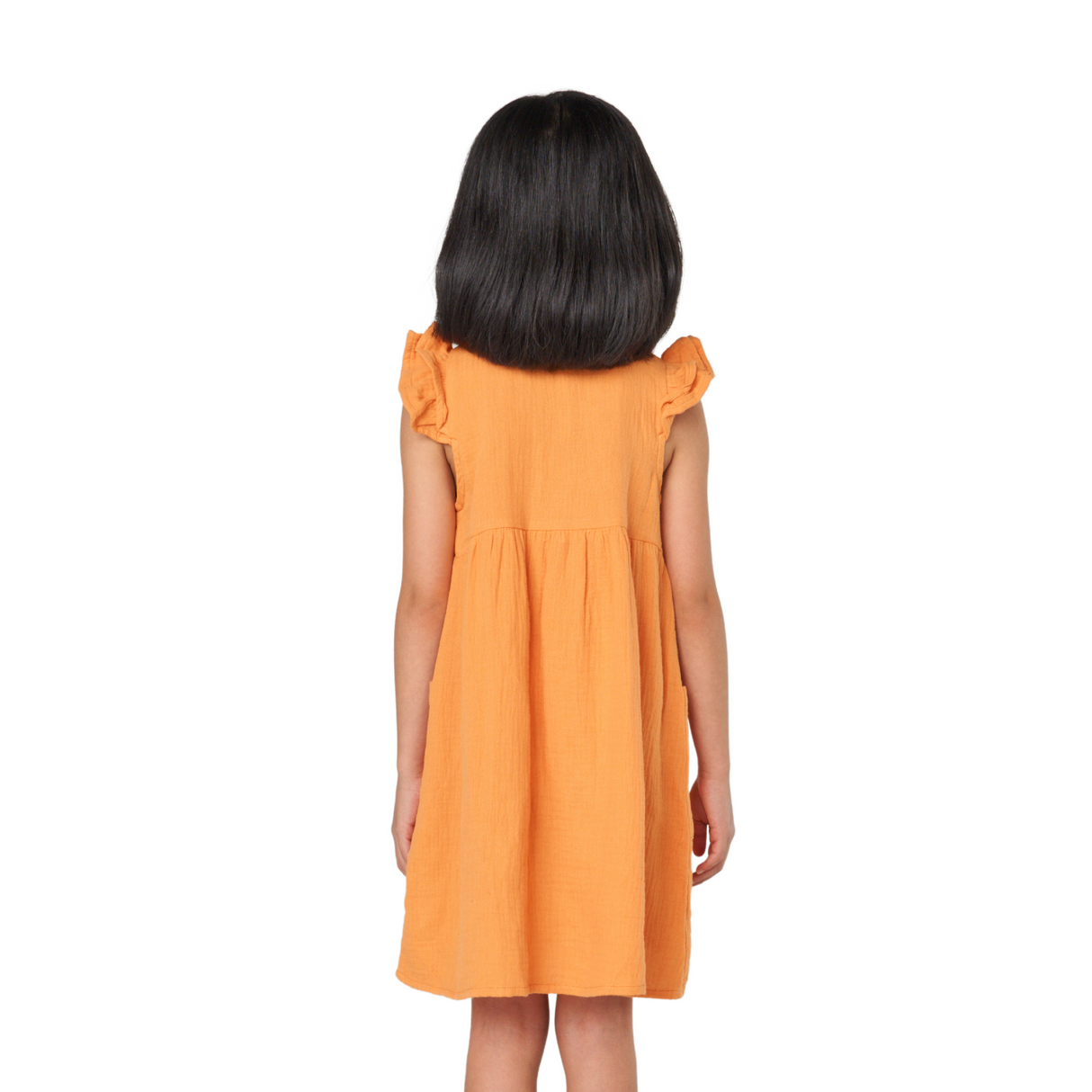 Orange Double Gauze Flutter Sleeve Princess Dress