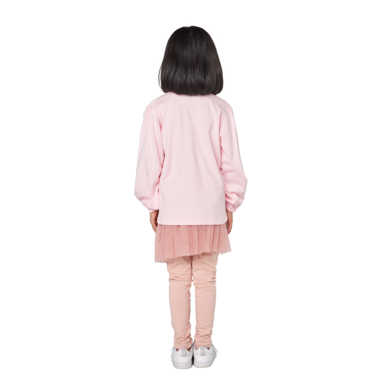 Pink Heart Sequin Sweatshirt with Tulle Skirt and Leggings Set