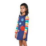 Rainbow Sleeve Planet Embroidery Dress