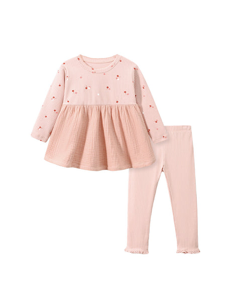 Polka Dot Ruffle Hem Pink Set