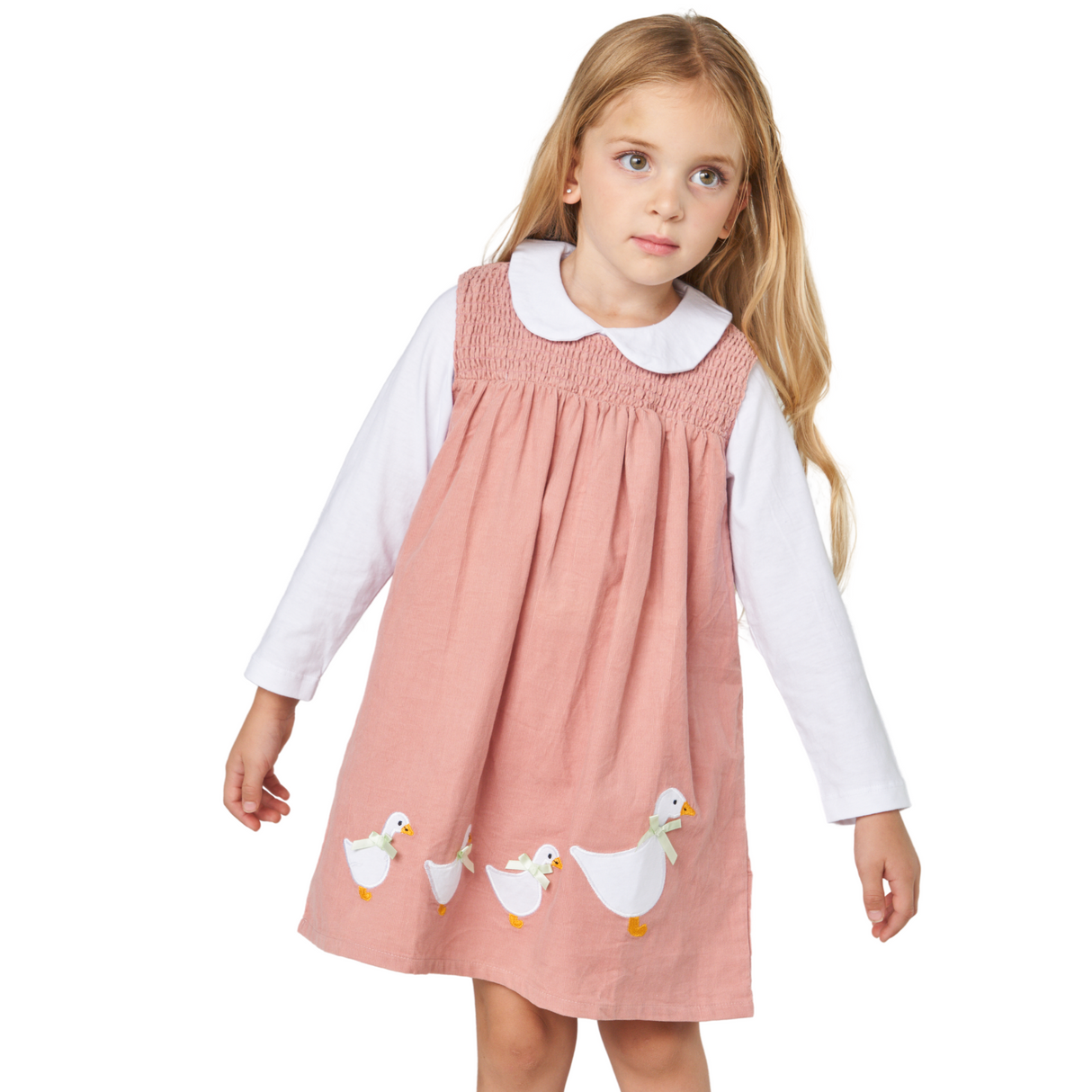 Pink Duck Applique Long Sleeve Dress