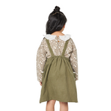 Embroidered Pocket Green Overall Dress