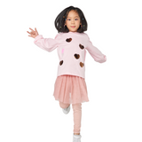 Pink Heart Sequin Sweatshirt with Tulle Skirt and Leggings Set