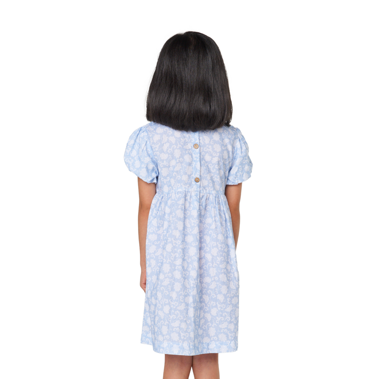 Blue Floral Lace Collar Smocked Dress