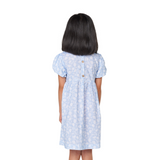 Blue Floral Lace Collar Smocked Dress