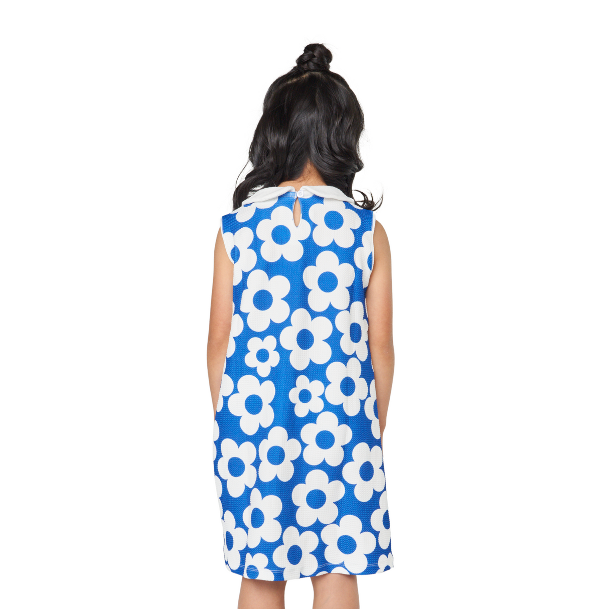 Blue and White Floral Print Sleeveless Dress