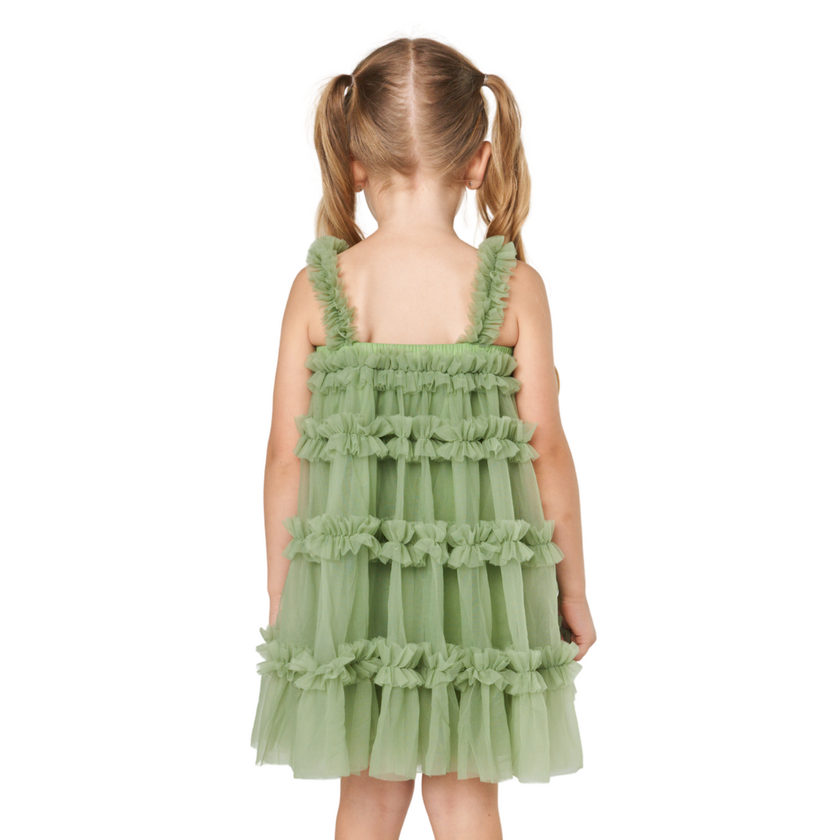 Forest Green Ruffled Tulle Dress