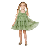 Forest Green Ruffled Tulle Dress