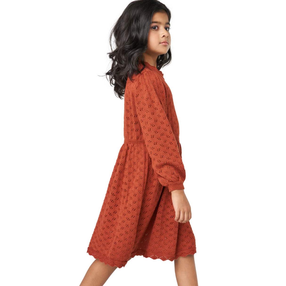 Red Long Sleeve Knit Lace Dress