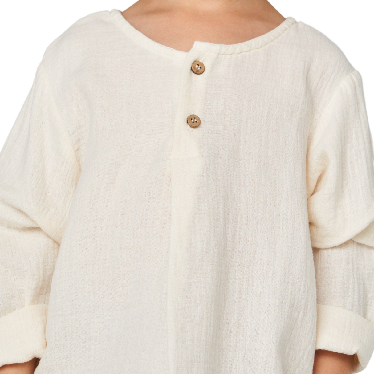 White Double Gauze Cotton Crew Neck Blouse