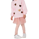 Pink Heart Sequin Sweatshirt with Tulle Skirt and Leggings Set