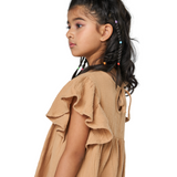 Khaki Cotton Ruffle Sleeve Princess Dress