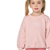 Cozy Text Embroidered Pink Sweatshirt