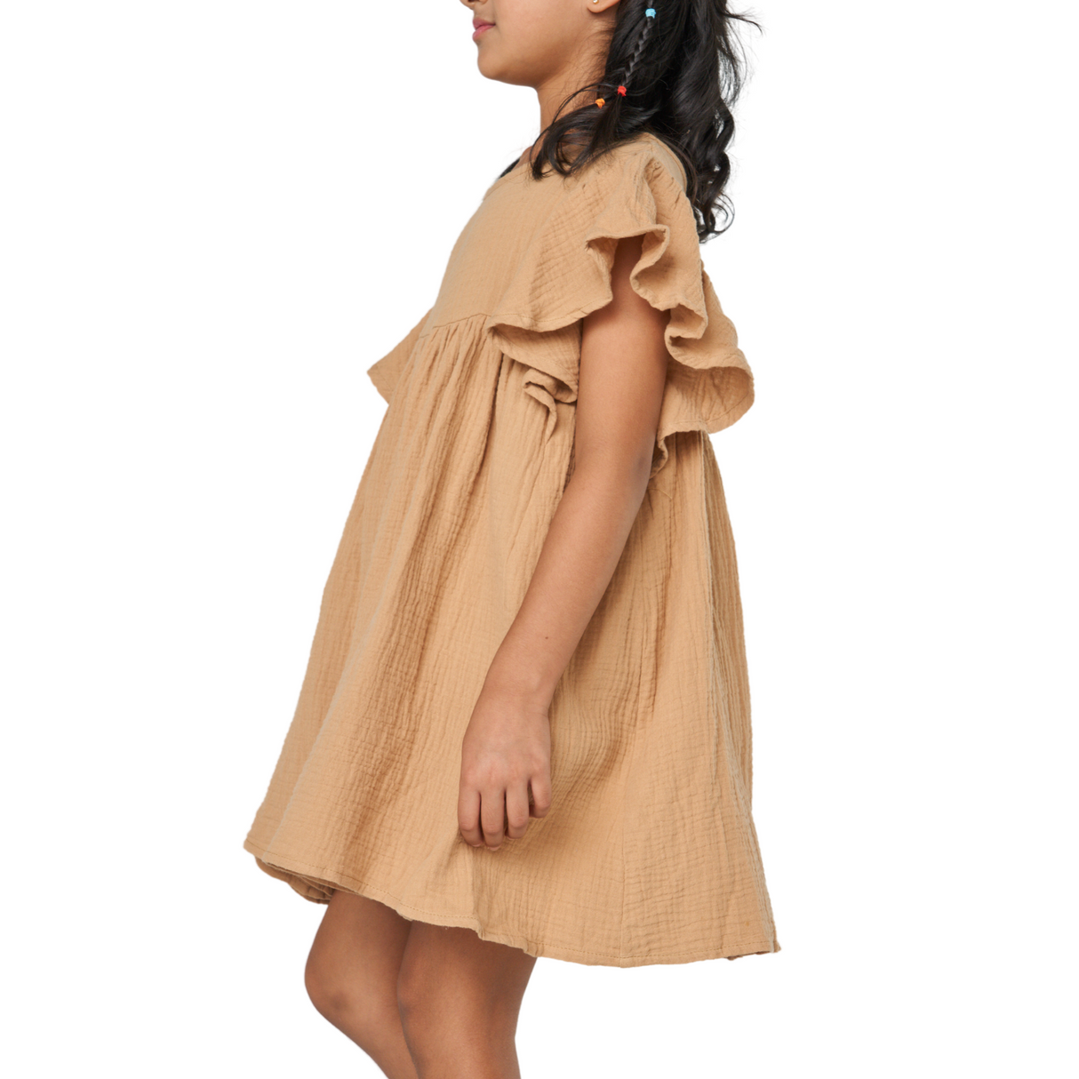 Khaki Cotton Ruffle Sleeve Princess Dress