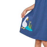 Navy Blue Polka Dot Dress with Duck Embroidery