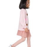 Pink Heart Sequin Sweatshirt with Tulle Skirt and Leggings Set