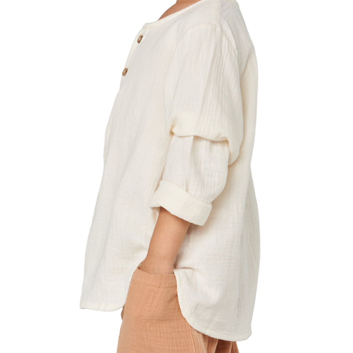 White Double Gauze Cotton Crew Neck Blouse