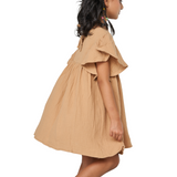 Khaki Cotton Ruffle Sleeve Princess Dress