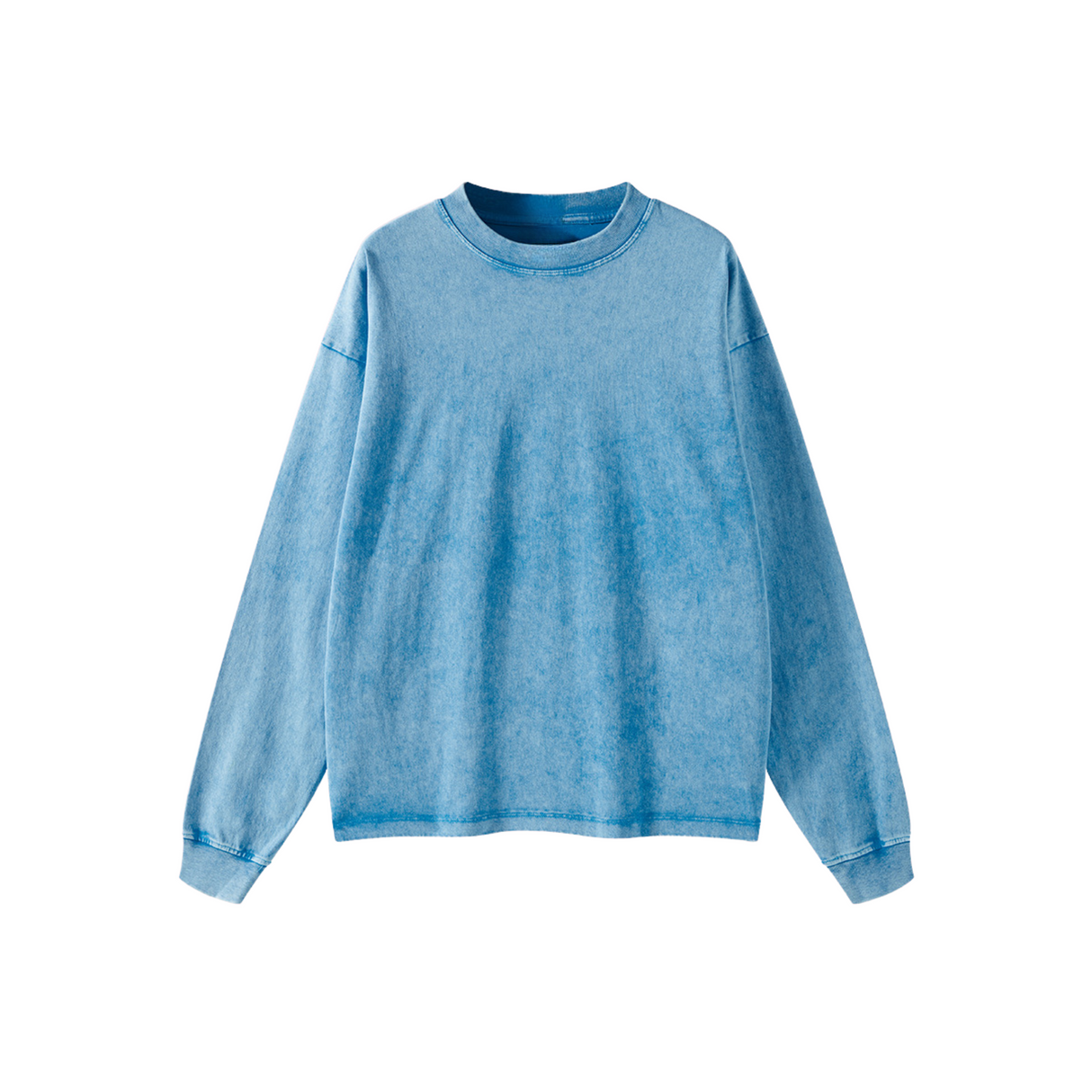 Sky Blue Vintage Washed Heavyweight Cotton Long Sleeve T-Shirt