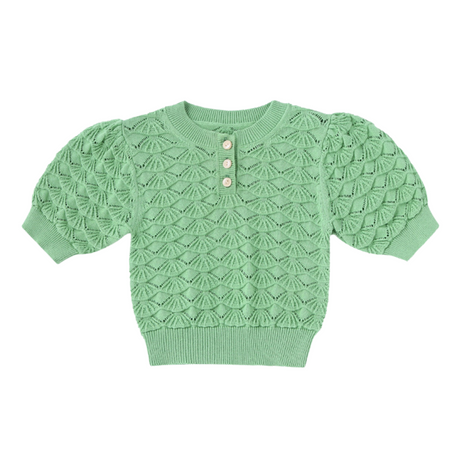 Green Puffy Sleeve Knit Top