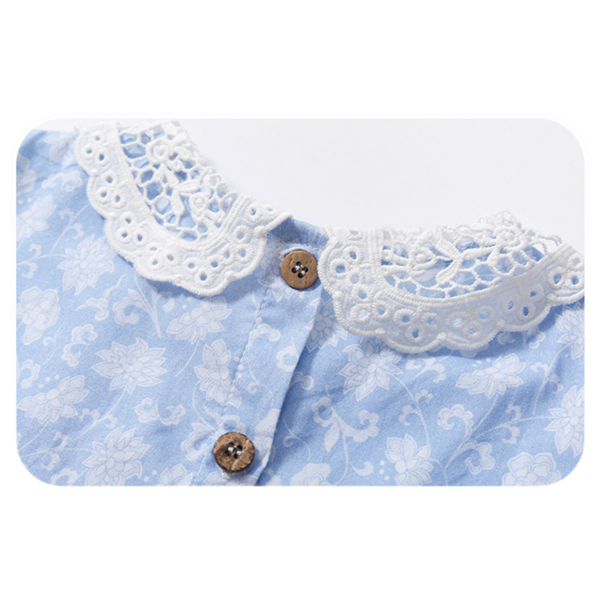 Blue Floral Lace Collar Smocked Dress