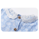 Blue Floral Lace Collar Smocked Dress