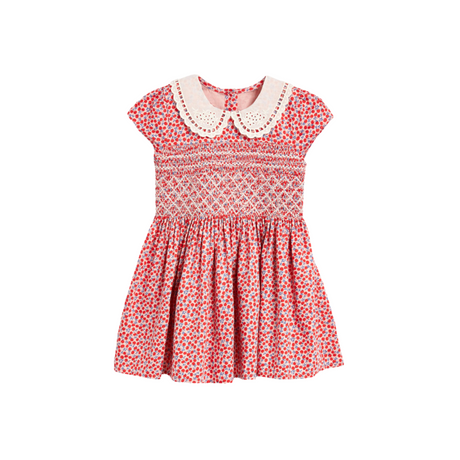 Cherry Print Smocked Dress with Peter Pan Collar