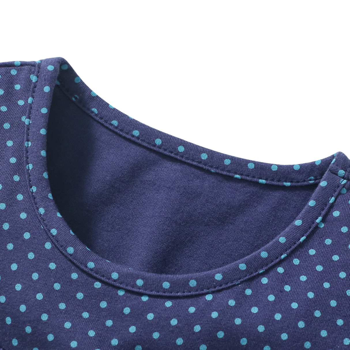 Navy Blue Polka Dot Dress with Duck Embroidery