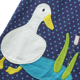 Navy Blue Polka Dot Dress with Duck Embroidery