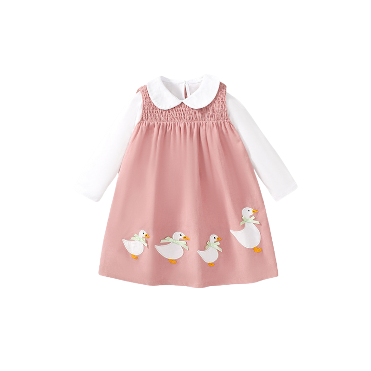 Pink Duck Applique Long Sleeve Dress