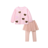 Pink Heart Sequin Sweatshirt with Tulle Skirt and Leggings Set