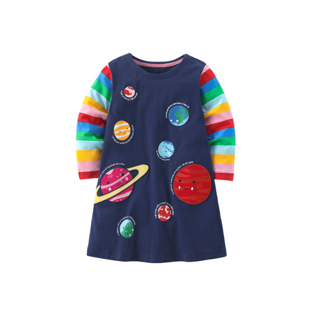 Rainbow Sleeve Planet Embroidery Dress