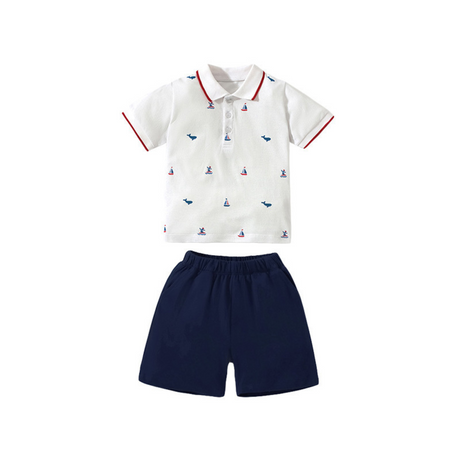 Sailboat Print Polo and Shorts Set